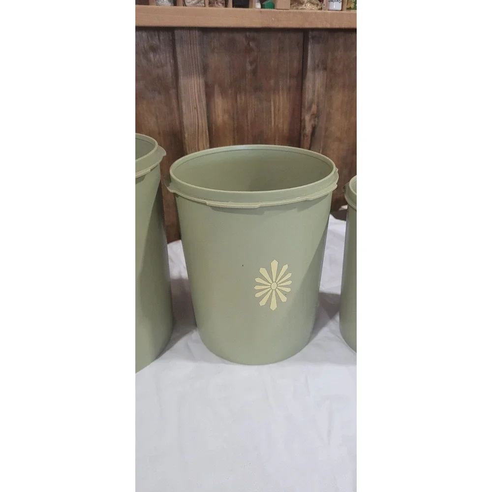 Set of 3 Tupperware 807 809 811 Canisters Sunburst Green no Lids Vintage